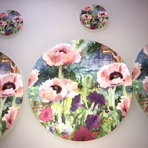 Keller Charles Round Place mats & coasters Set Pastel Poppies Made in Italy 🇮🇹